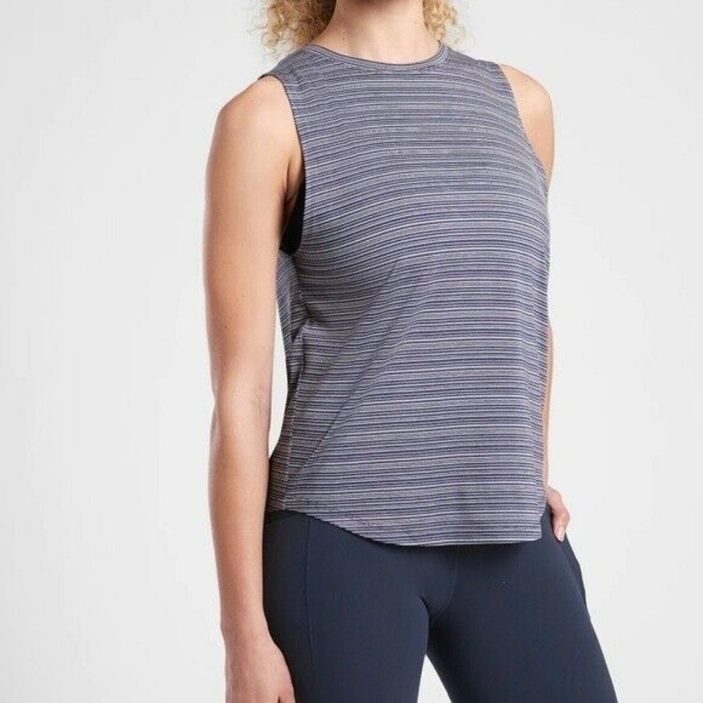 Athleta Cloudlight Striped Muscle Tank Whisper Medieval Blue Gray Women’s Small